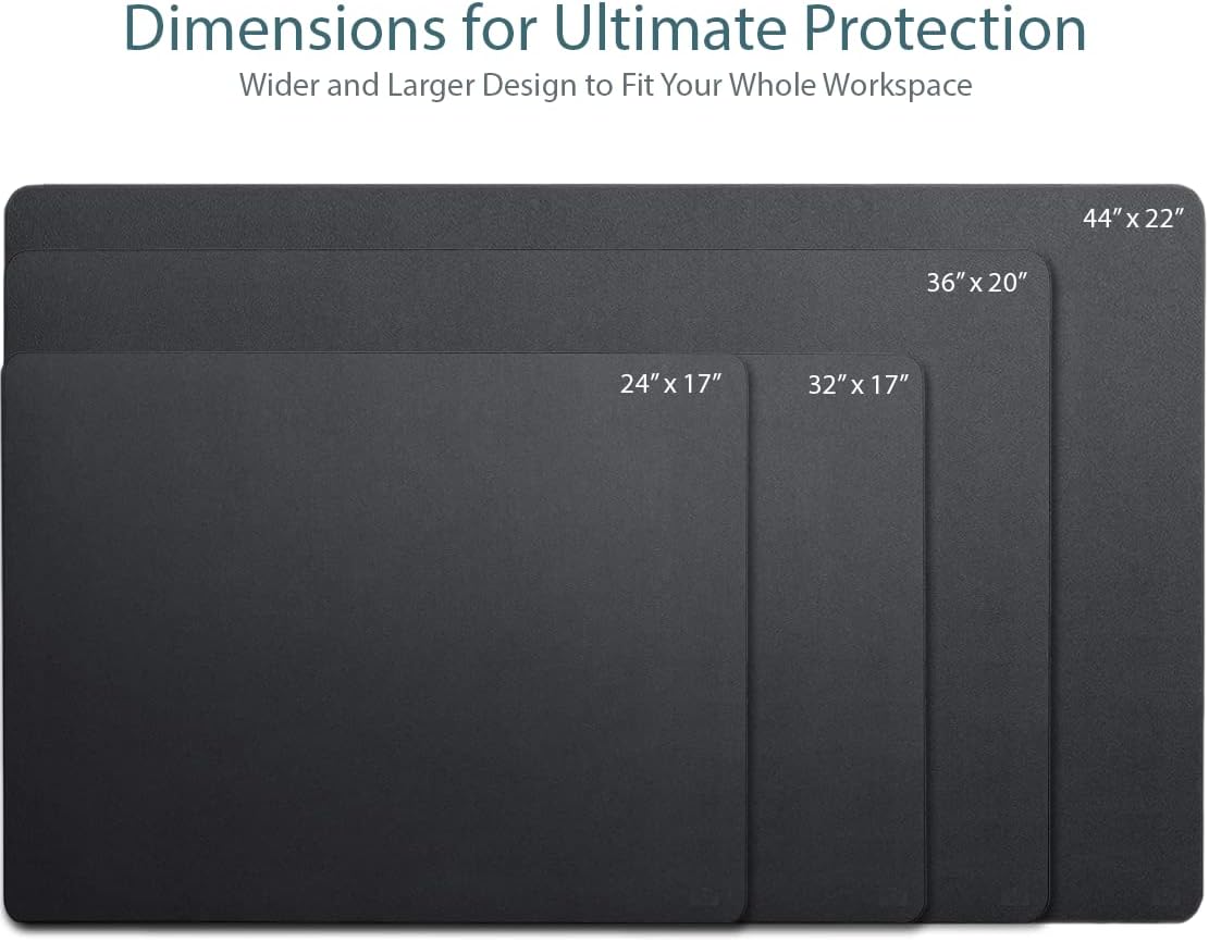 Leather Desk Pad 36" x 20", Vine Creations Office Desk Mat Waterproof Black - Premium Quality - Smooth Mouse Writing Surface - Maximum Protection Dual-Sided Pu Leather Blotter for Desk Office/Home