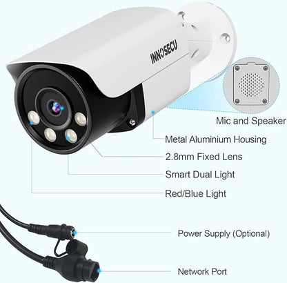 AI 8MP Bullet IP PoE Camera, 4K Security Surveillance Camera, Smart Instant Siren Alarm, Color Night Vision, Two-Way Audio, 2.8mm Lens 110°, Face Detection, Human&Vehicle Detection, INB8BD37D