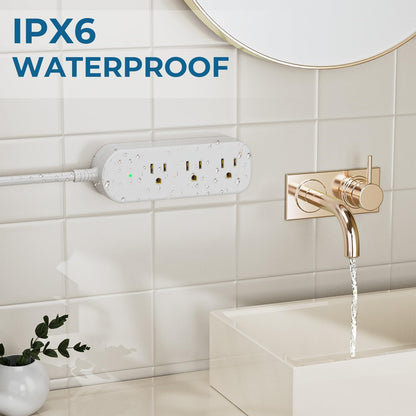 Surge Protector Power Strip,1625W/13A,5Ft Extension Cord with 3 Outlets,Waterproof Class 6 Heavy Duty Extension Cord for Indoor Outdoor,UL FCC IPX6 Listed (White, 5FT)