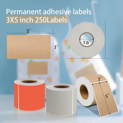 PARLAIM 3 X 5 Inch Rectangle Adhesive Color Coding Stickers,Kraft Rectangle Labels -250 Per Dispenser Box（Kraft ）