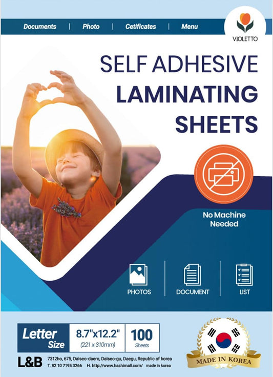 Self Stick Laminating Sheets 8.5 x 11 Inches, 4mil, Pack of 100, No Heat, No Machine, Peel and Stick Laminating Sheets, Self Adhesive Contact Paper, Self Sealing Clear Vinyl Stickers by VIOLLETO