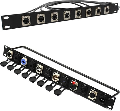 Harrisen 2PCS Hinged Rack Panel，1U8D XLR HDMI Audio Rack Mount Panel for 19 inches Audio Enclosure Server Computer Equipment Studio