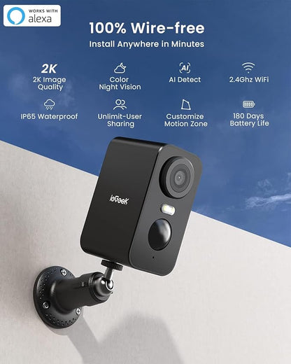 ieGeek Security Cameras Wireless Outdoor 2-Pack, 2K WiFi Surveillance Camera for Home Security, Battery Powered Security Cameras with Siren & Spotlight, AI Detection, IP65 Waterproof, Works with Alexa