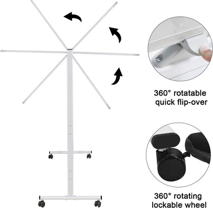 H-Qprobd 60"x48" Mobile Whiteboard Double-Sided Magnetic Dry Erase Board on Wheels - Comercial Rolling White Boards with Sturdy Stand for Home, Office & School