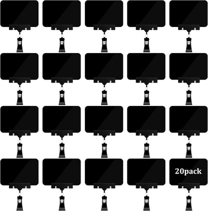 20 Pack Mini Plastic Chalkboard Sign, Price Tag Display with Rotating Clips, Double Head Rotating Merchandise Sign Clip Holder, Erasable Blackboard Holder for Business Supermarket Retail Display