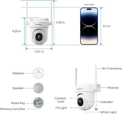 ZUMIMALL 5MP Security Camera Outdoor - 2.4G/5G WiFi, Wired Camera 24/7 Recording | AI Motion & Noise Detection, 360° Auto Tracking, Color Night Vision | IP66 Weatherproof, Alexa Compatible