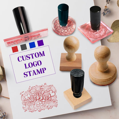 Personalized Logo/Address/Name Stamps -Custom Wooden Rubber Stamp, Multiple Sizes Stamps for Business (Square Stamp)