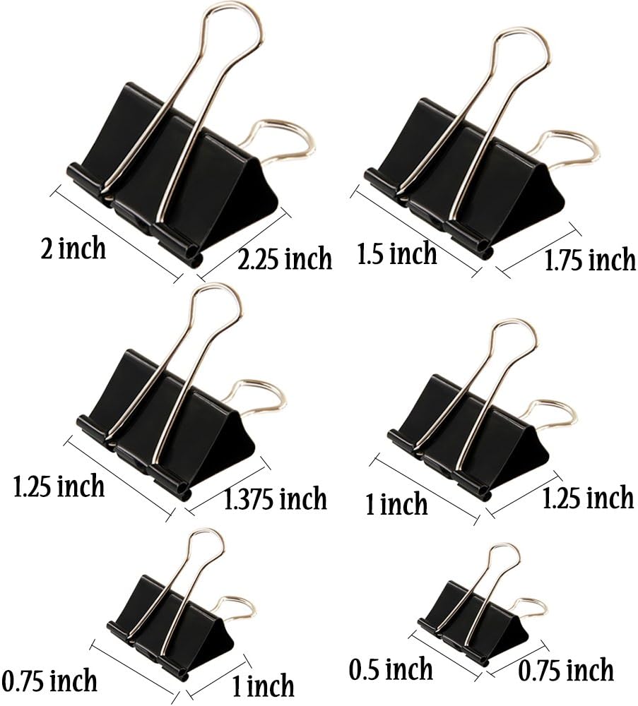 Binder Clips Paper Clamp for Paper-130 Pcs Clips Paper Binder Assorted Sizes (Black)