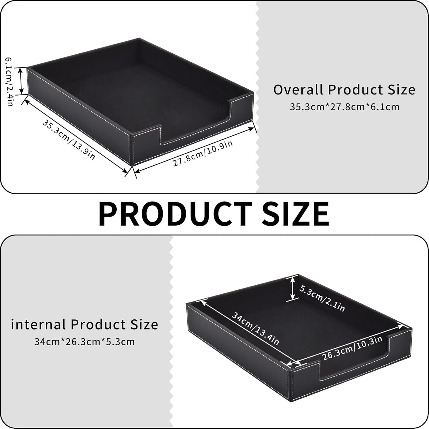 Leather Letter Tray, Office Supplies Desk Organizer for Mail Paper Files Magazines Jewelry Cosmetics,Luxury Letter Holder&Multipurpos Stackable Office Desktop Storage Box,Black