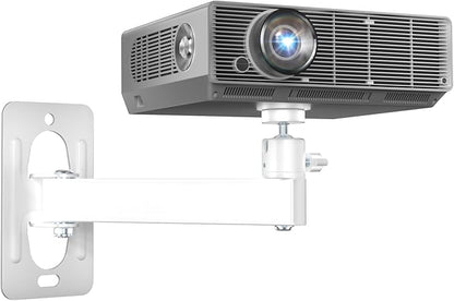 WALI Mini Porjector Wall Mount, Wall Projector Mount for 1/4" M4 M6 Screws, Fully Adjustable Projector Hanging Bracket Ceiling Mount Holder Holds up 4.4lbs, White (1330LM-PMWS)