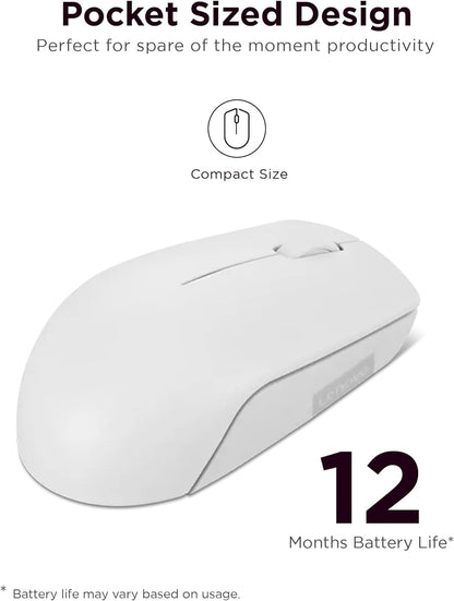 Lenovo 300 Wireless Mouse – Computer Mouse for PC, Laptop with Windows – Ambidextrous Design – 2.4 GHz Nano USB Receiver – 12 Month Battery Life