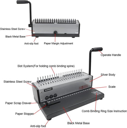 Rayson SD-1201 Binding Machine Punching and Binding with Combs Set - 21 Hole/ 200 Sheets Paper Comb Binder
