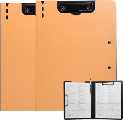 Clipboard Folder, 2 Pcs A4 Foldable Clipboard with Horizontal and Vertical Double Metal Clips, 360 Degree Foldable Binder Clipboards with Pen Holder, File Cover Work Folder Clipboards, Orange