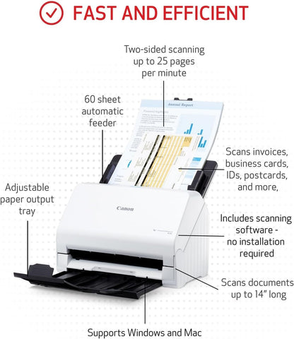 Canon imageFORMULA R30 - Office Document Scanner, Auto Document Feeder, Duplex Scanning, Plug-and-Scan Capability, No Software Installation Required