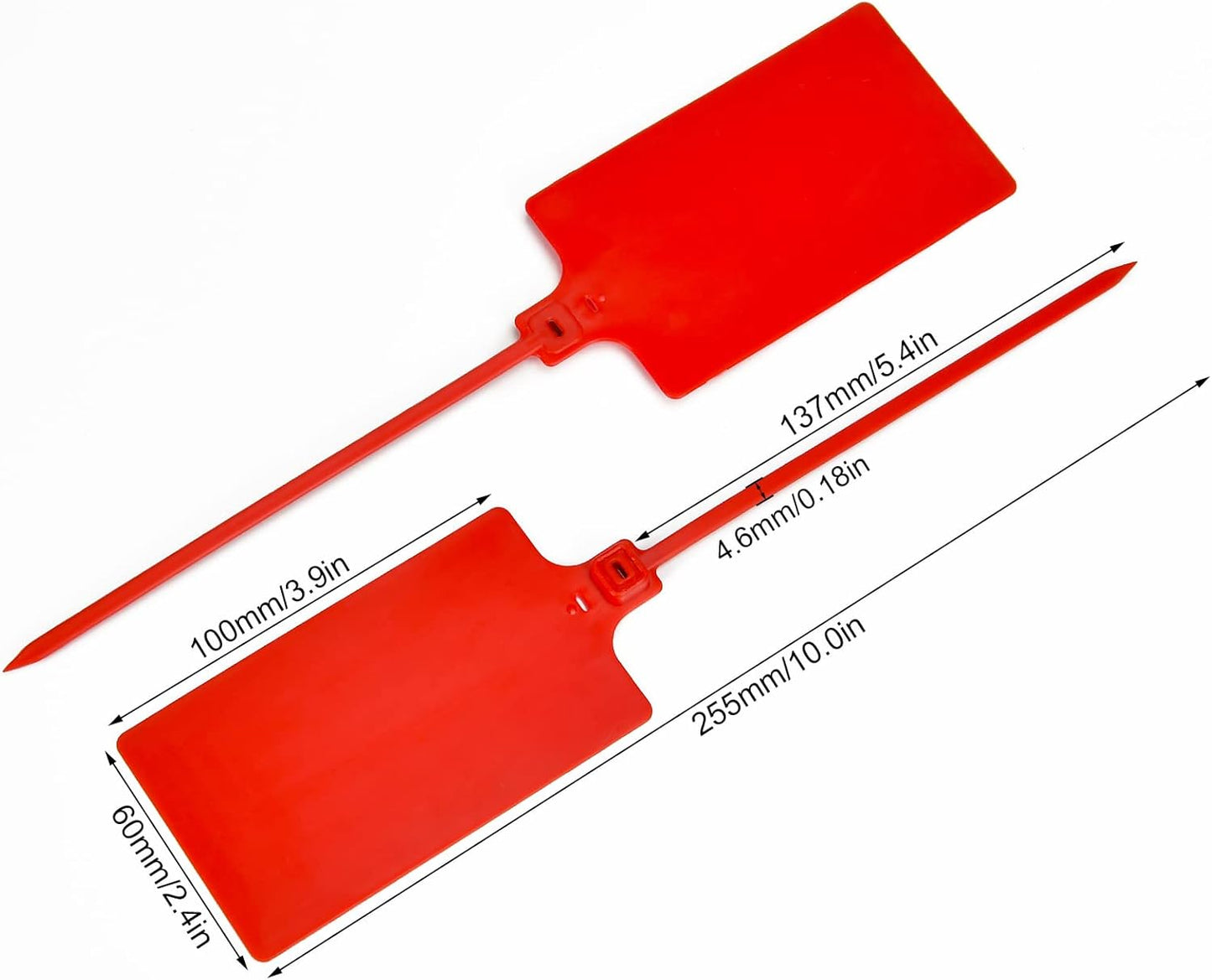 100 Red Plastic Writable Shipping Tags - Large, Waterproof, Hanging Label Tags with One Permanent Marker Pen
