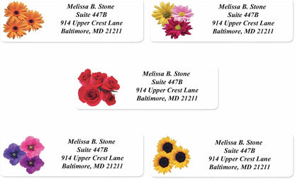 Floral Posy Assorted Rolled Address Labels with Elegant Plastic Dispenser