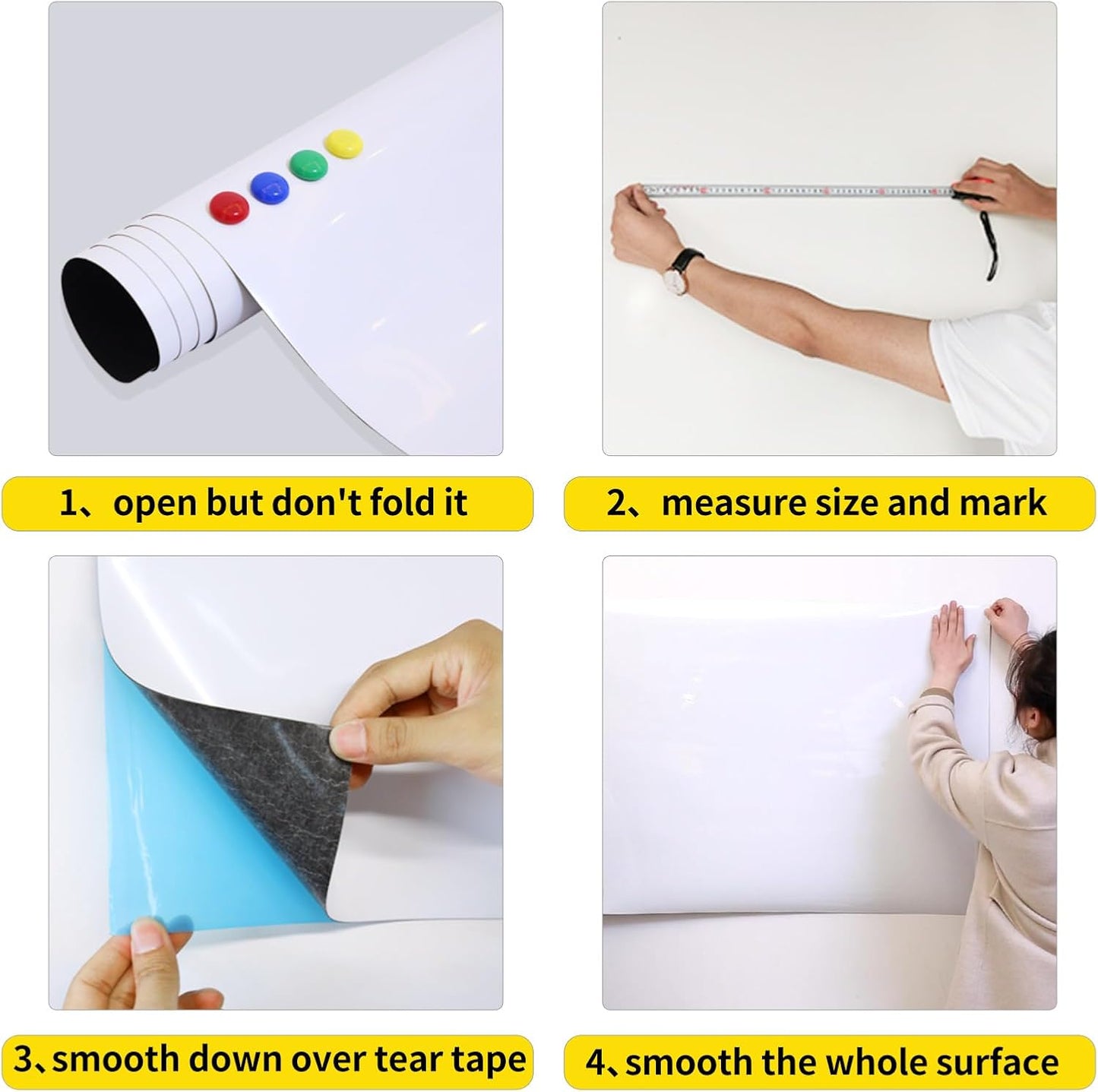 Magnetic Whiteboard Contact Paper 24" x 48" Peel and Stick Dry Erase White Board for Wall Self-Adhesive Decal Wallpaper Sticker for Office, Home, with Marker, Eraser and Magnet