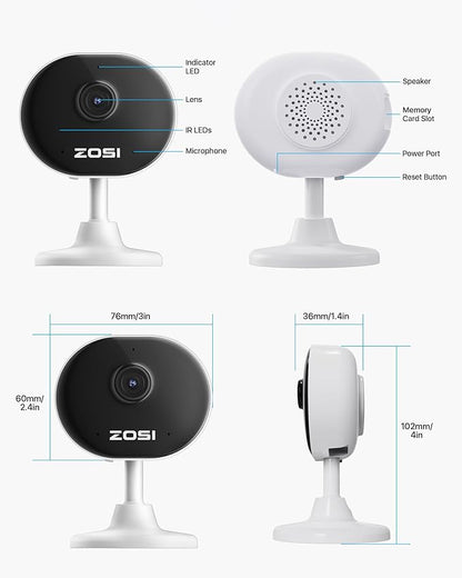 ZOSI Indoor Security Camera,4Pack C688 Baby/Pet Monitor,1080P Home Surveillance WiFi Camera with Phone App,Motion Detection,2 Way Audio,Night Vision,Memory Card/Cloud Storage,Works with Alexa,Plug-in