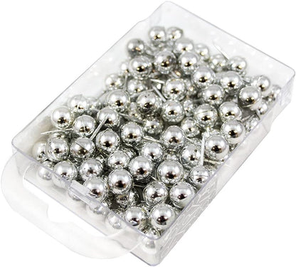 JAM PAPER Colorful Push Pins - Round Head Map Thumb Tacks - Silver PushPins - 100/Pack