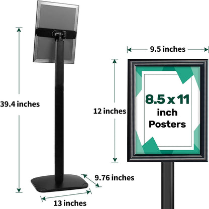 Heavy Duty Pedestal Sign Holder for Display, 8.5 x 11 inches Adjustable Floor Standing Sign Holder with Weighted Base , Vertical and Horizontal View Sign Stand for Indoor/Outdoor Advertising，Black