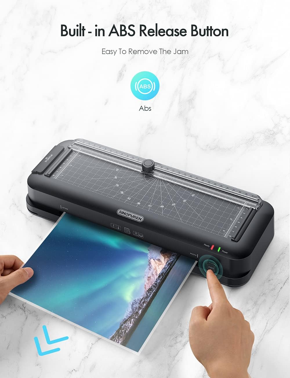 9-Inch Thermal Laminator Machine, 3-in-1 Laminator with Built-in Paper Trimmer, Hole Punch & Corner Rounder, 10 Laminating Pouches, Fast 3-Min Warm-Up, Jam-Free for Home, Office, School