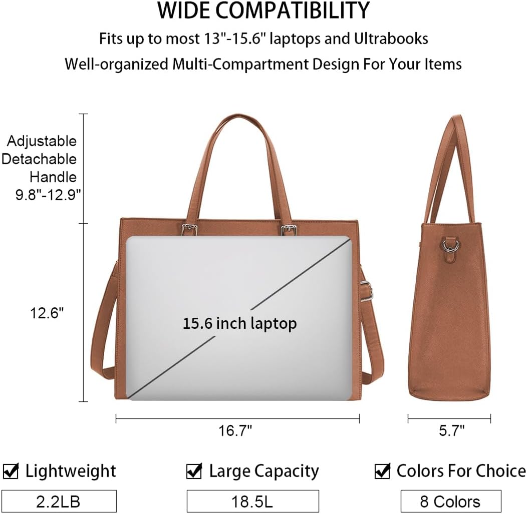 Laptop Bag for Women Waterproof Lightweight Leather 15.6 Inch Computer Tote Bag Business Office Briefcase Large Capacity Handbag Shoulder Bag Professional Office Work Bag