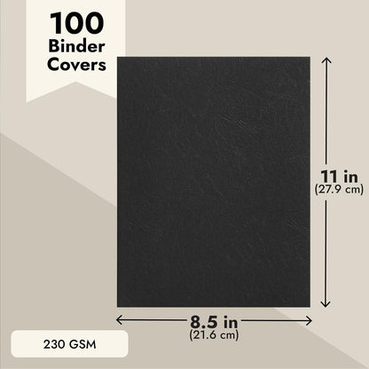 Juvale 100-Pack Black 13 Mil Presentation Binding Covers and Backs - 230g Letter Size Quality Leather Grain Paper for Business Reports, Office, School, & Spiral Binding Machine (8.5 x 11 In)