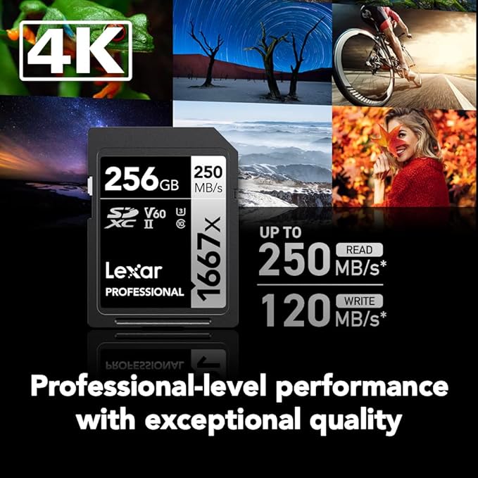 Lexar 256GB (2-Pack) Professional 1667x SD Card, UHS-II, C10, U3, V60, Full HD, 4K, Up To 250MB/s Read SDXC Memory Card, for Professional Photographer, Videographer, Enthusiast (LSD1667256G-B2NNU)