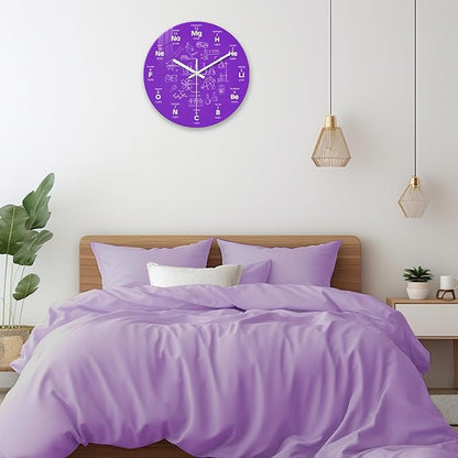 XNM Purple Glass Wall Clock Battery Operated 12 Inch Silent Non Ticking Wall Clock Round Analog Wall Clocks for Study Room