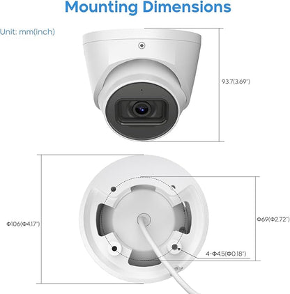 Outdoor 4MP IP PoE Turret Camera,DMSS &SmartPSS Lite, IVS Intrusion Tripwire, Built-in Mic/Audio, SD Card Slot, Smart Human/Vehicle Detection, 98ft Starlight NightVision, 2.8mm 114° Wide Angle, IP67