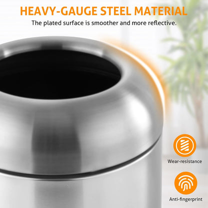 WICHEMI 16 Gallon Commercial Large Trash Can, Bullet Outdoor Trash Bin with Open Top Lid, Brushed Stainless Steel Garbage Can, Silver