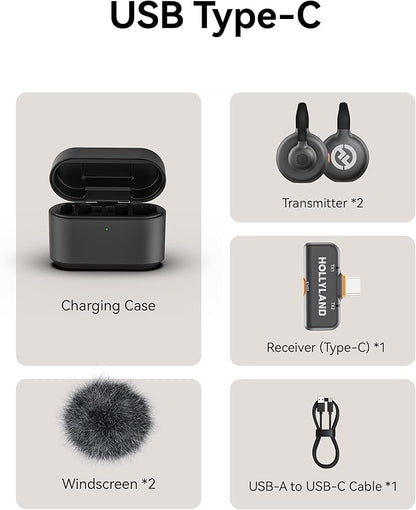 Hollyland Lark M2S Wireless Microphone with USB-C Plug for iPhone 15/16/17 and Android, Titanium Clip, Plug-and-Play, Noise Cancelling, 300m Range, 27H Battery Life for Vlogging, YouTube