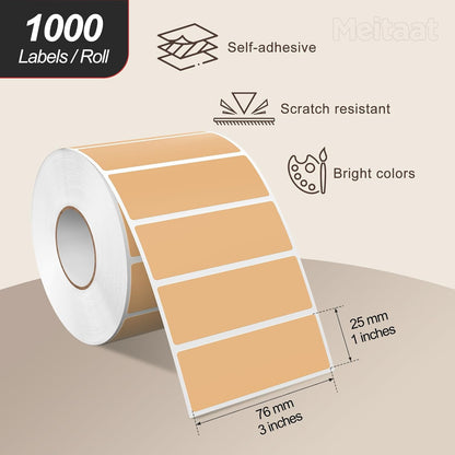 Brown Rectangle Color Coding Labels 3 × 1 Inches, Self-Adhesive Writable Waterproof Vinyl Blank Sticker Roll for Office Home School Business 1000 PCS