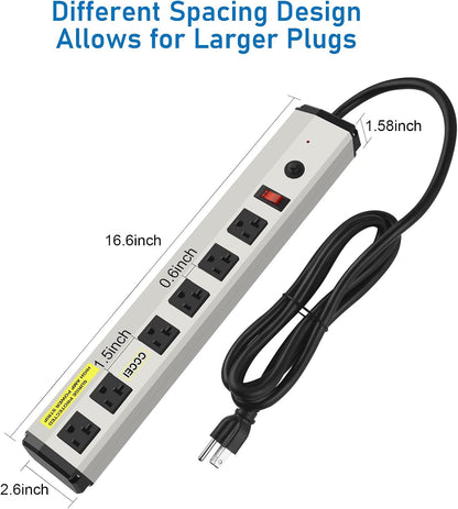 CCCEI Heavy Duty Power Strip Surge Protector 20 Amp, High Amp Industrial Shop Garage Metal Multiple Outlets, 10 FT 12 Gauge 5-15P Extension Cord 6 Outlet 6-20R T-Slot 20a for Appliance.
