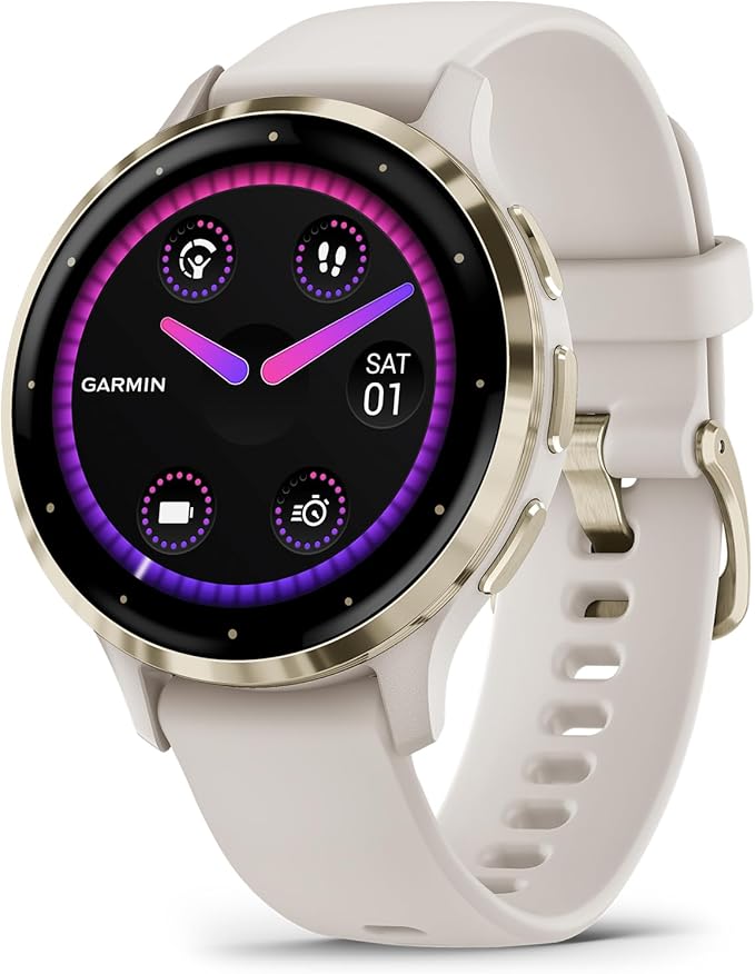 Garmin Venu 3S Running GPS Smartwatch with AMOLED Display, Advanced Health, Fitness Features, Up to 14 Day Battery Life with Signature Power Bundle | Soft Gold with Ivory Silicone Band