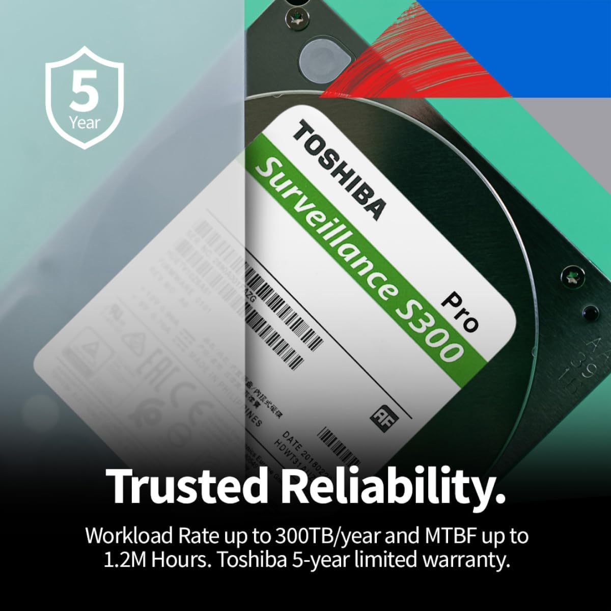 Toshiba S300 PRO 10TB Surveillance 3.5” Internal Hard Drive – CMR SATA 6 Gb/s 7200 RPM 512MB Cache - HDWTA1AUZSVAR