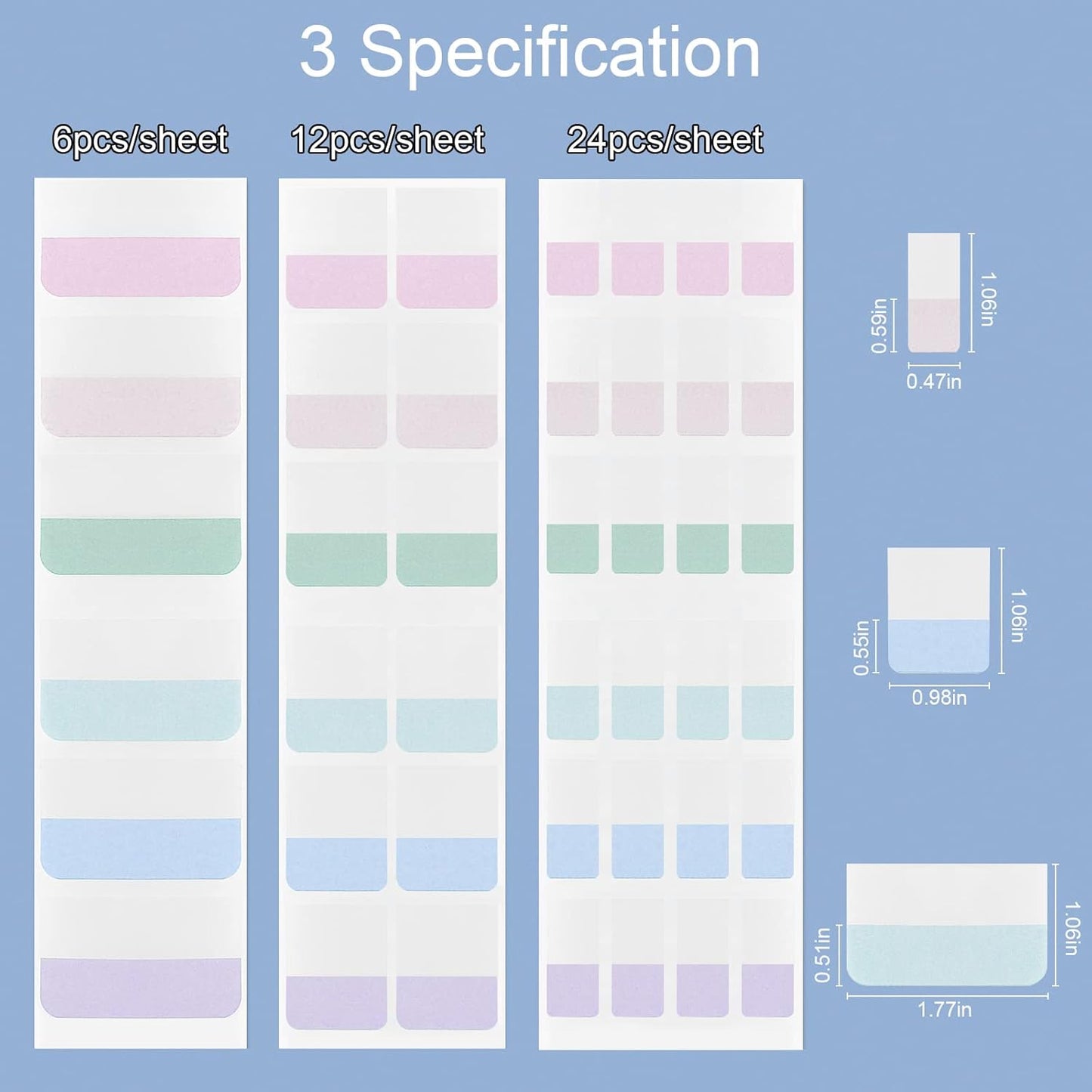 420 pcs Index Tabs, 3 Sizes Colored Page Markers, Writable and Repositionable Book Tabs, Page Tabs for Reading Notes, Books and Classify Files(Light Color)