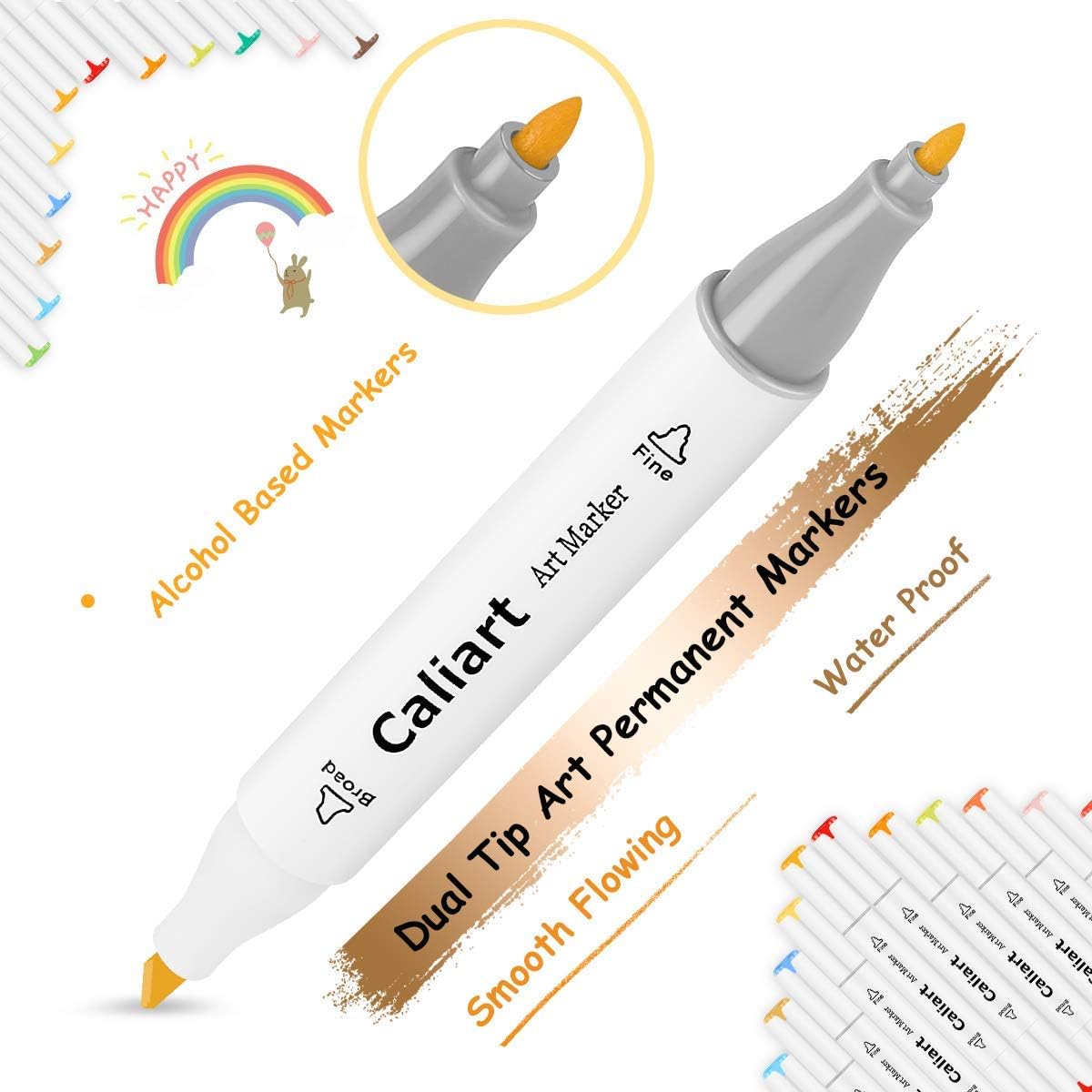 Caliart Art Markers 168 Colors Dual Tip Sketch Pens, Easter Basket Stuffers for Kids Teens Toddler, Permanent Alcohol Based Markers for Adult Book Eggs Decorations Gift Drawing Supplies Kit