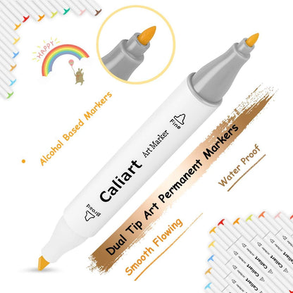 Caliart Art Markers 168 Colors Dual Tip Sketch Pens, Easter Basket Stuffers for Kids Teens Toddler, Permanent Alcohol Based Markers for Adult Book Eggs Decorations Gift Drawing Supplies Kit
