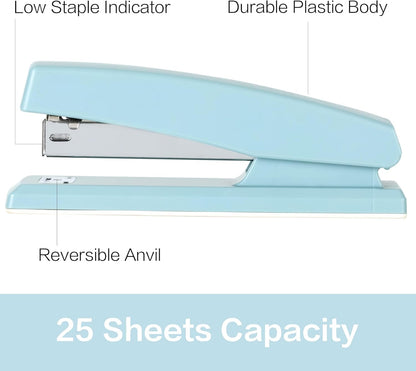 Deli Stapler, Desktop Stapler, 2 Pack, Office Stapler, 25 Sheet Capacity, Includes 2000 Staples and 2 Staple Removers, 2 Pack, Blue