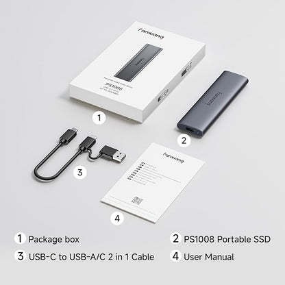fanxiang 1TB External SSD - Portable SSD External Solid State Drive, 1000MB/s,USB 3.2 Gen2 Type-C, Aluminum Alloy, External Hard Drive for iPhone15/16,Android, Mac, Windows -PS1008NEW