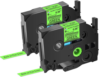 2 Pack Compatible for Ptouch TZe-D21 TZ-D21 TZe TZ Label Tape 9mm 0.35'' Laminated Black on Fluo Green Tape Label Maker Tape for PT-9700PC PT-1880 PT-1230PC PT-1280 PT-1800 PT-1830