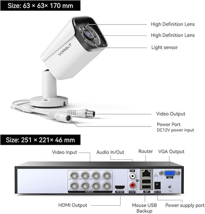 Wired Security Camera System, 8CH 5MP Lite CCTV Surveillance DVR Kit with 500G HDD, 4 x 3MP AHD Security Camera Outdoor, IP66 Waterproof Metal Shell,Remote Access,Smart Detection,24/7 Record