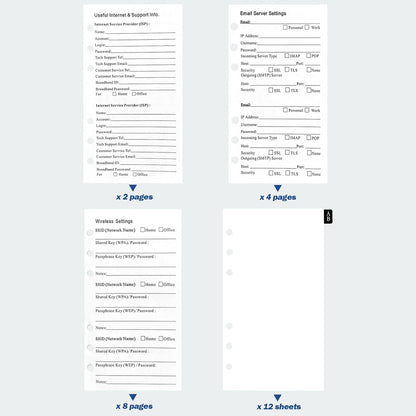 A6 Password Book Refills - 576 Entires Password Notebook Refill Paper with Alphabetical Tabs, Large Print Internet Log Book Replacement Pages, 224 Pages, 6.8in x 4.1in