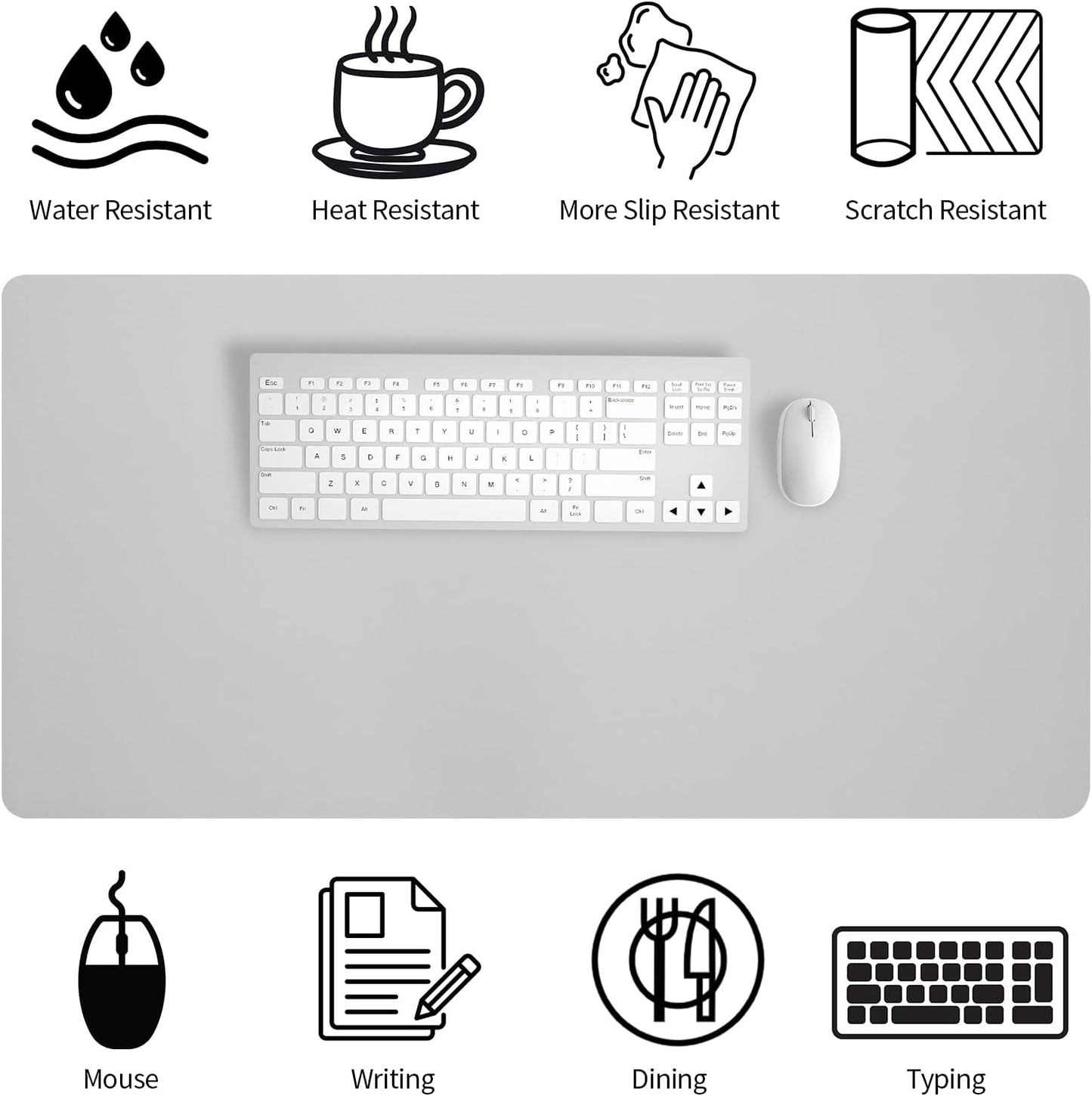 Bloss Large Desk Pad, 47.2" x 24" Desk Mat, Desk Pads on Top of Desks, Computer Mat Non-Slip, Desk Blotter Waterproof, Easy to Clean - Light Grey