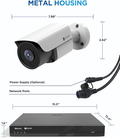 4COVR PoE 32 Channel Security Camera System, AI Human/Vehicle Detection, H.265 UHD NVR 8TB HDD, 24Pcs 5MP Commercial Bullet IP Camera IP67 Night Vision, Business Surveillance Outdoor, LY37EX5M3224