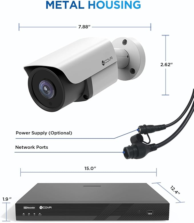 4COVR 16 Channel PoE Security Camera System, 2-Way Talk & Dual Lights Smart Full Color Night Vision, Human/Vehicle Detection, NVR & 4TB HDD, 12X 5MP Wired Business Bullet IP Camera IP67, LY37YX5M1612