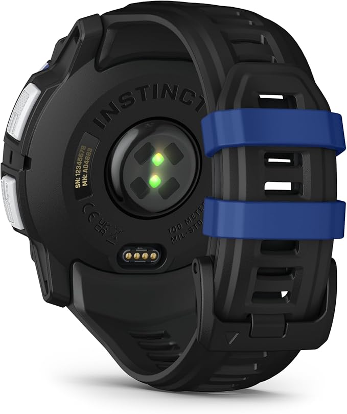 Garmin Instinct® 3 – 50 mm, Solar, Rugged Outdoor GPS Smartwatch, Built-in Flashlight, Supernova Collection Limited Edition Color, Whitestone with Black/Bolt Blue Silicone Band