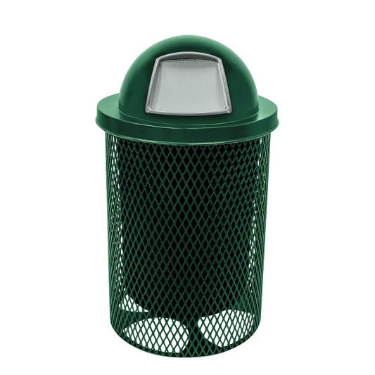 RDT-TXTGRN Heavy Duty 32 Gallon Round Trash Receptacle, Liner Included, Textured Green with Textured Green Steel Dome Top, Made in America