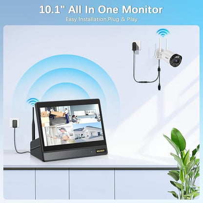 【All-in-One Security System】 Outdoor Wireless Security Camera System, Home Video Surveillance & Security Cameras Systems, WiFi Video Surveillance